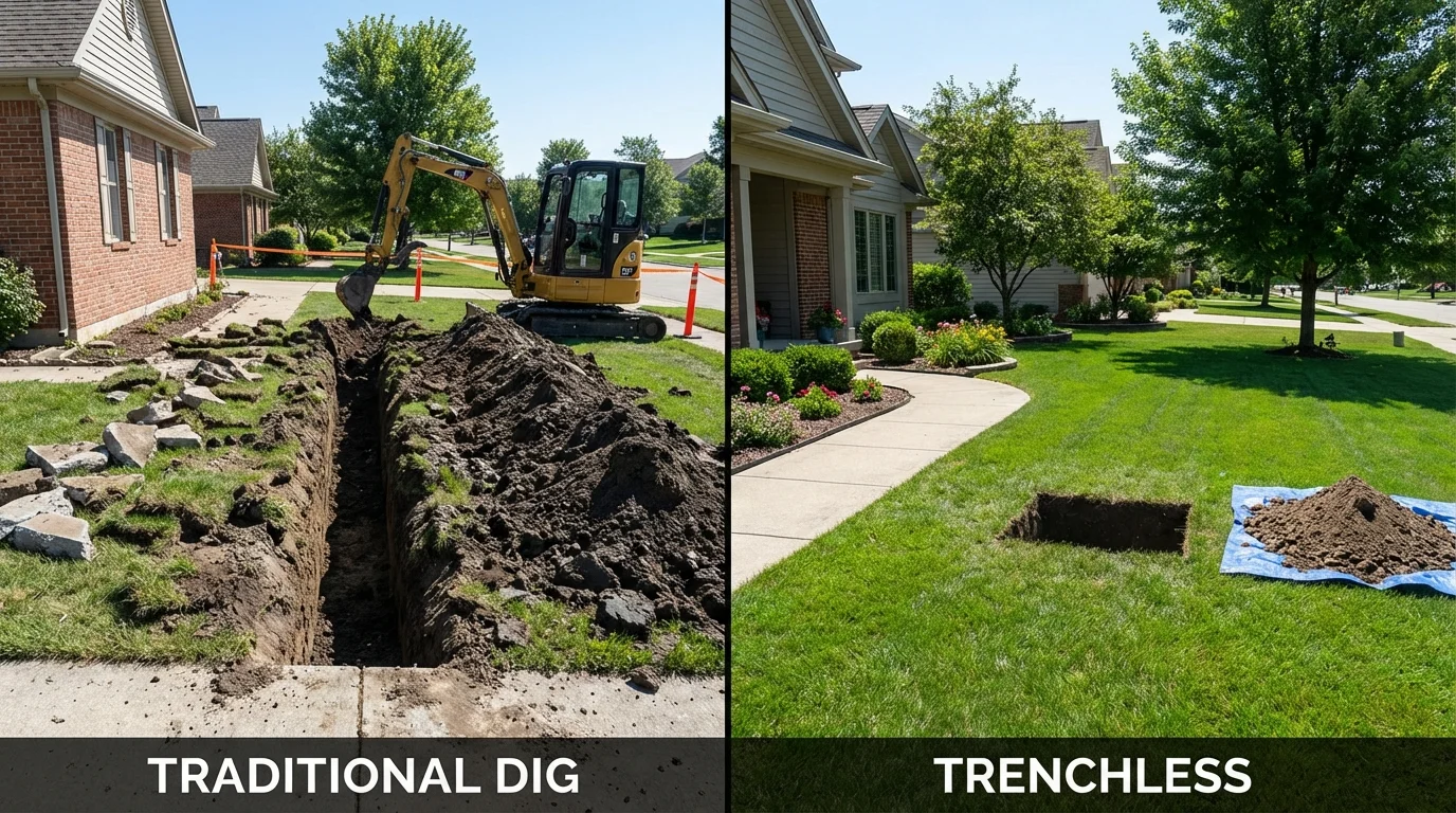 Trenchless sewer repair with minimal yard damage versus traditional excavation in Cozad, NE